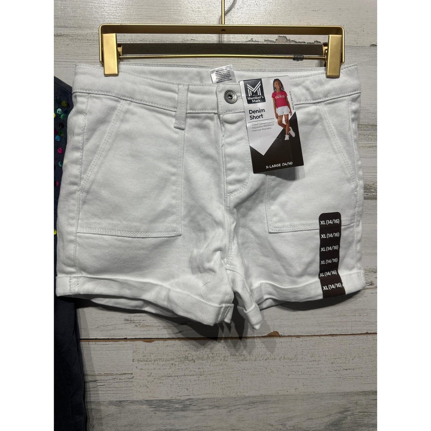 Kidpik Member's Mark Shirt Shorts Set Girls 14/16 Grey White Sequin Denim NWT2