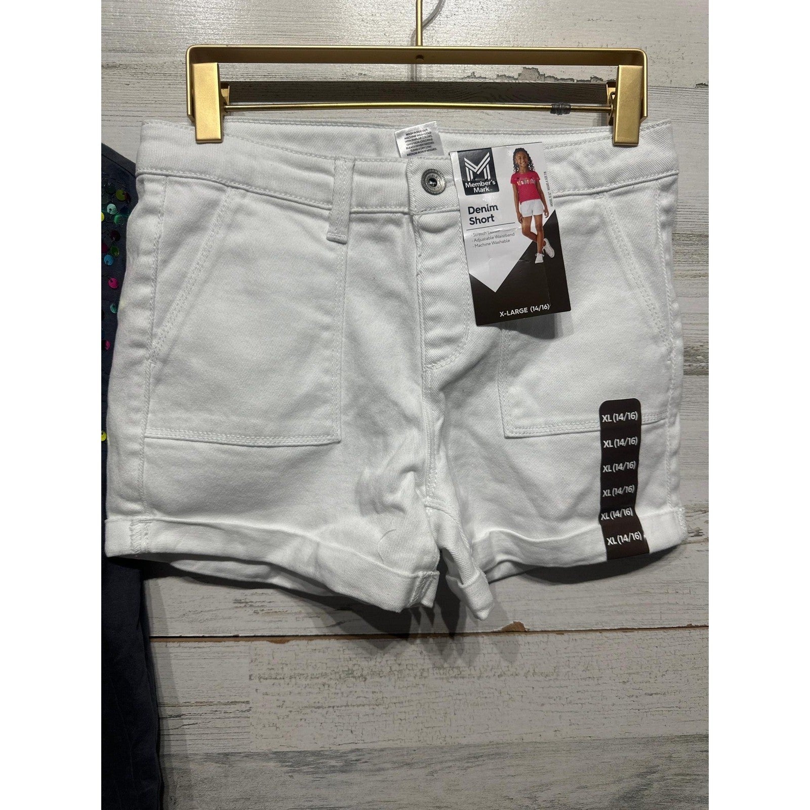 Kidpik Member's Mark Shirt Shorts Set Girls 14/16 Grey White Sequin Denim NWT2