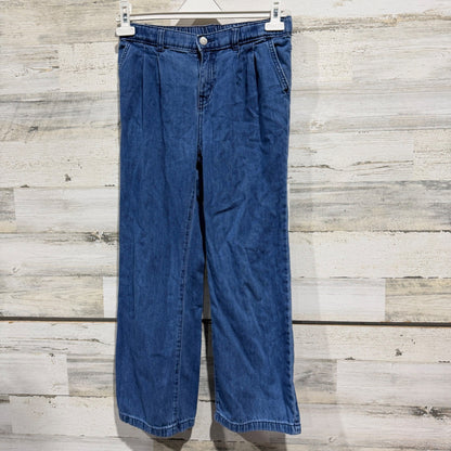 Cat & Jack Wide Leg Jeans Girls XL 14 Blue Denim Pleated Back Elastic EUC0