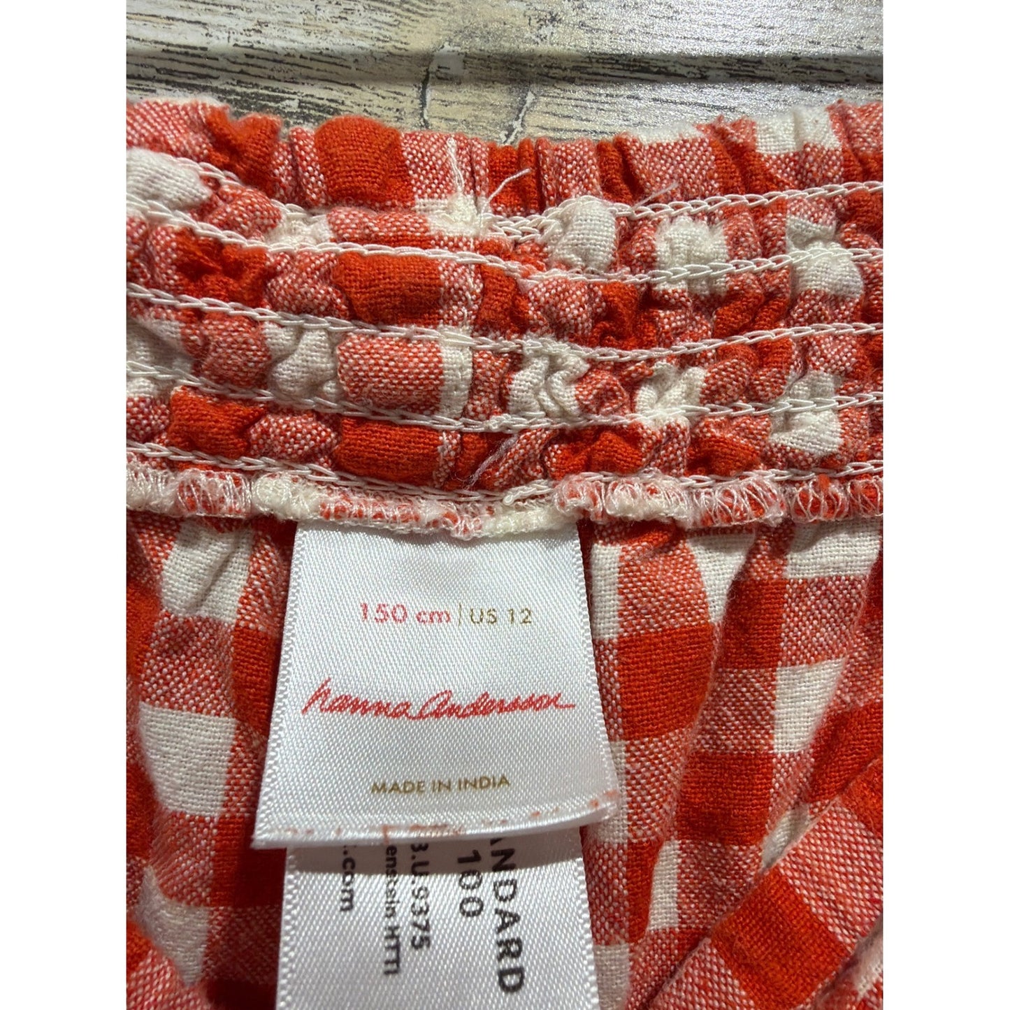 Hanna Andersson Linen Set Girls 12 Red Gingham Check Two Piece *Flawed5