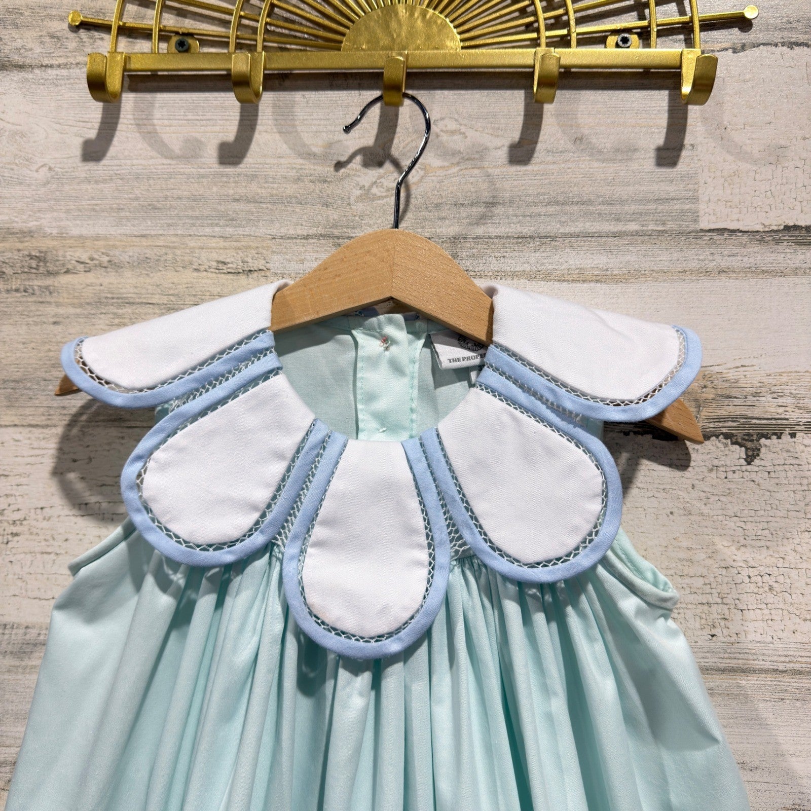 The Proper Peony Petal Collar Dress Girls 3T Blue Scalloped Heirloom *Flawed1