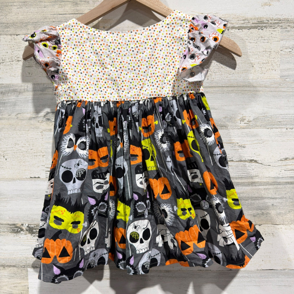 Sweet Petunia Halloween Monster Print Tunic Girls 7 Grey Cotton Spooky EUC0