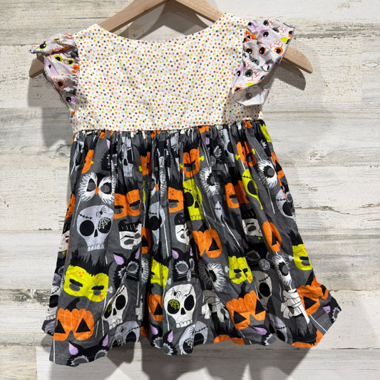 Sweet Petunia Halloween Monster Print Tunic Girls 7 Grey Cotton Spooky EUC0
