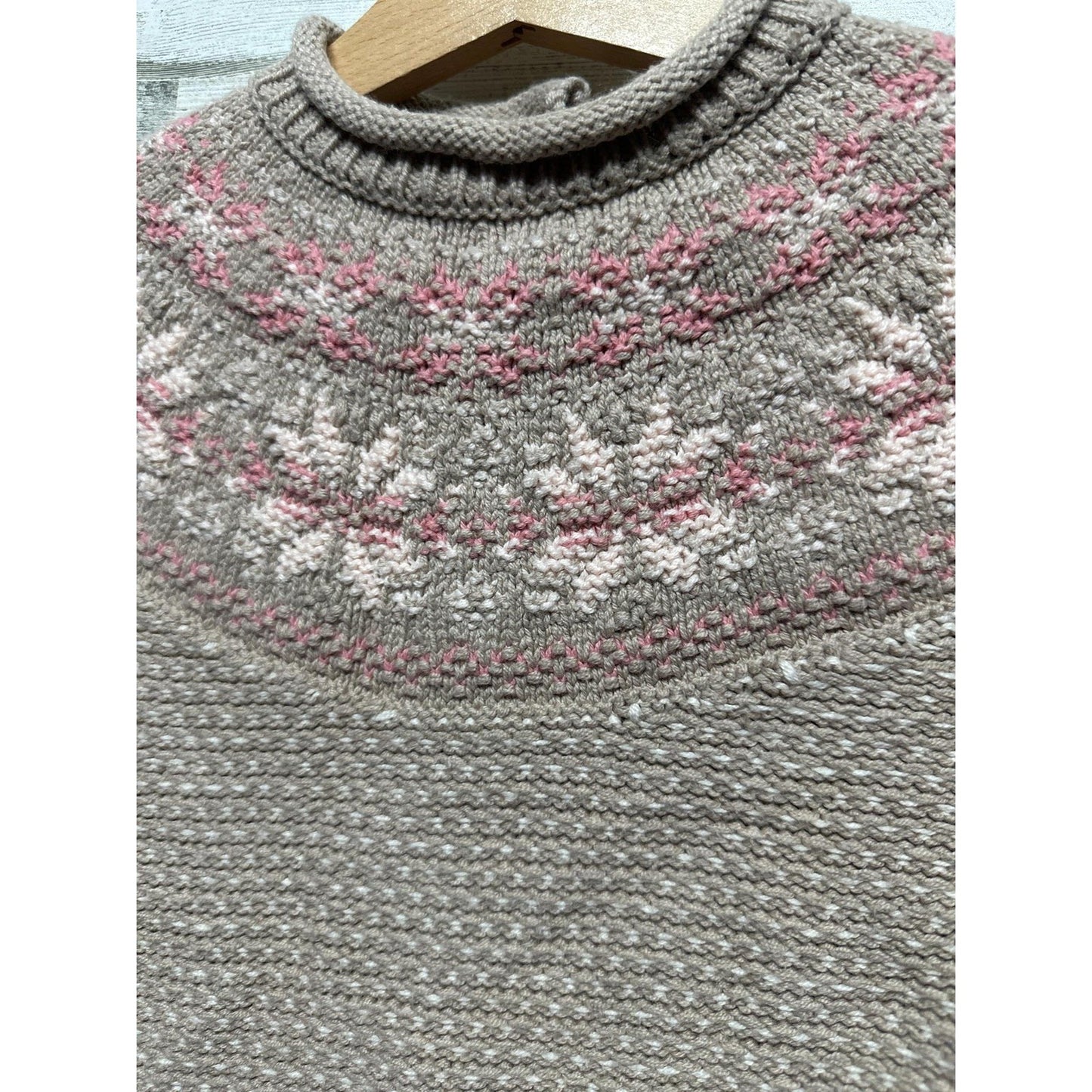 Maggie and Zoe Sweater Girls 12M Tan Fair Isle Snowflake Mock Neck EUC1