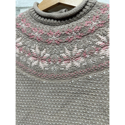 Maggie and Zoe Sweater Girls 12M Tan Fair Isle Snowflake Mock Neck EUC1