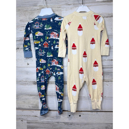 Honest Hanna Andersson Sleepers Boys 12-18M Blue Yellow Santa Winter Organic EUC4