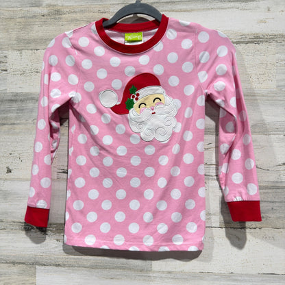 Classic Whimsy Shirt Girls 8 Pink Polka Dot Santa Applique Holiday EUC0