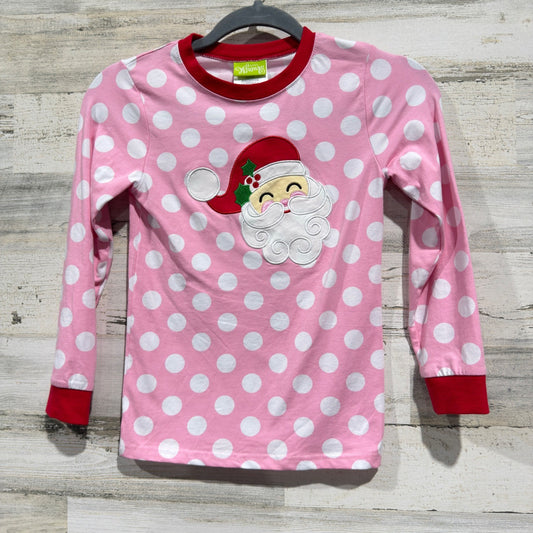 Classic Whimsy Shirt Girls 8 Pink Polka Dot Santa Applique Holiday EUC0