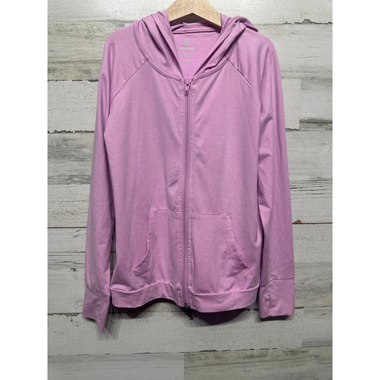 Runway Zip Up Hoodie Girls Medium 8-10 Purple Moisture Wicking Thumbhole EUC0
