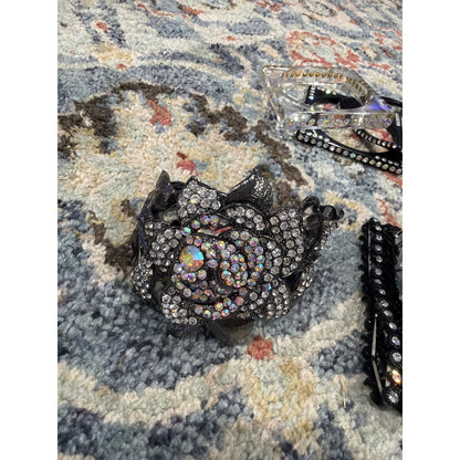 Bracelet Bundle Women 6 Pieces Black Silver Rhinestone Y2K Glam3