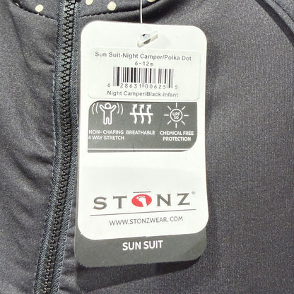 Stonz Sun Suit Infant 6-12M Black Polka Dot Night Camper Rash Guard NWT2
