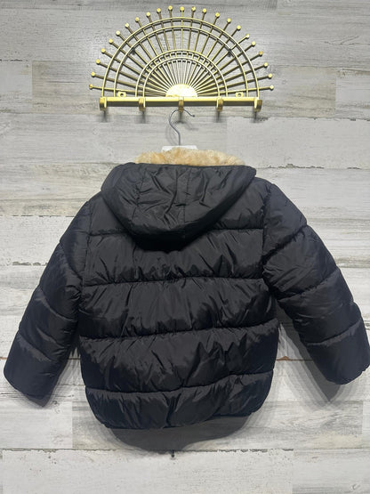 Puffer Jacket Kids 5-6 / 120 Black Faux Fur Lined Hooded Quilted EUC3