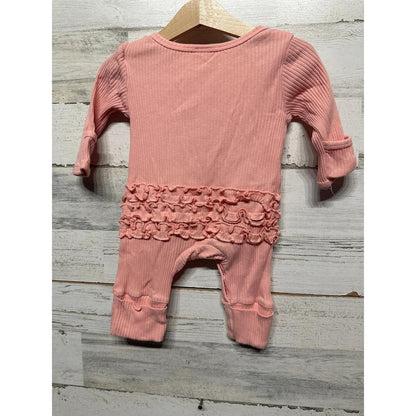 Boutique Romper Girls 0-3M Pink Little Sister Ruffle Back Ribbed EUC1