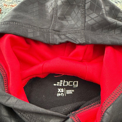 BCG Hoodie Boys XS 6-7 Black Red Geometric Performance Activewear EUC1