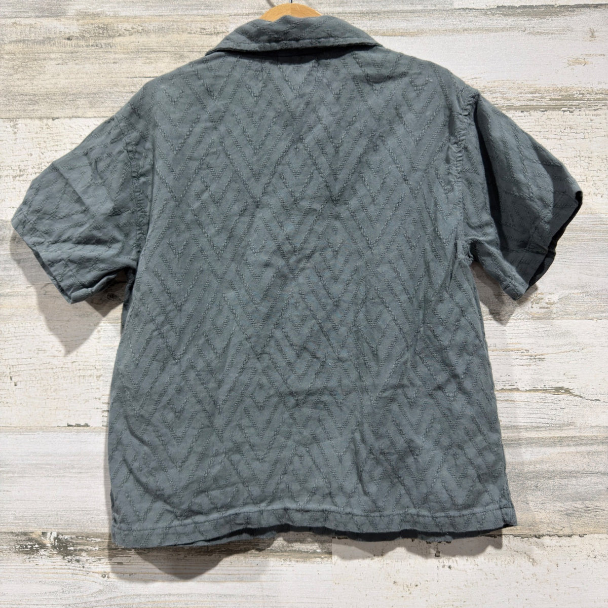 Zara Button Down Kids 6 Slate Blue Chevron Textured Coastal EUC2