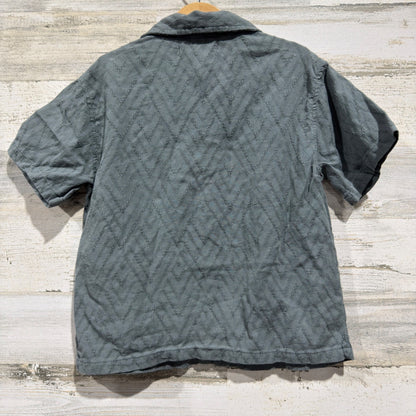 Zara Button Down Kids 6 Slate Blue Chevron Textured Coastal EUC2