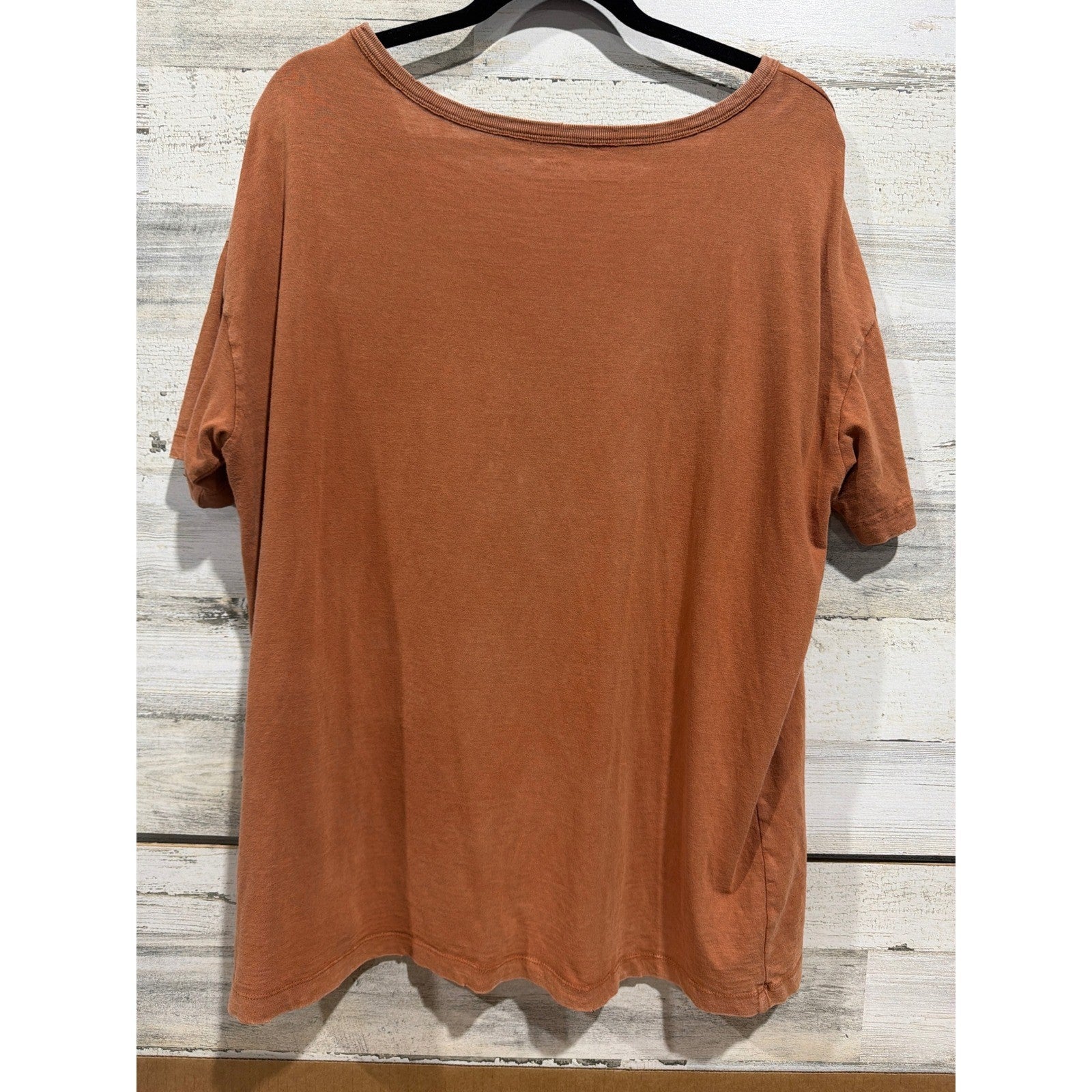 Aerie Oversized V-Neck T-Shirt Women Large Rust Distressed Neckline Boho3