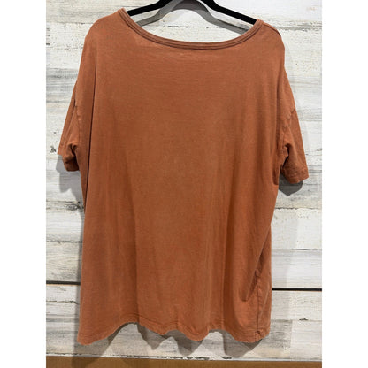 Aerie Oversized V-Neck T-Shirt Women Large Rust Distressed Neckline Boho3