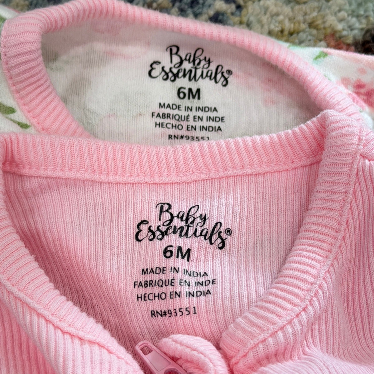 Baby Essentials Footed Romper Girls 6M Pink Floral Ribbed Bows Bundle EUC2