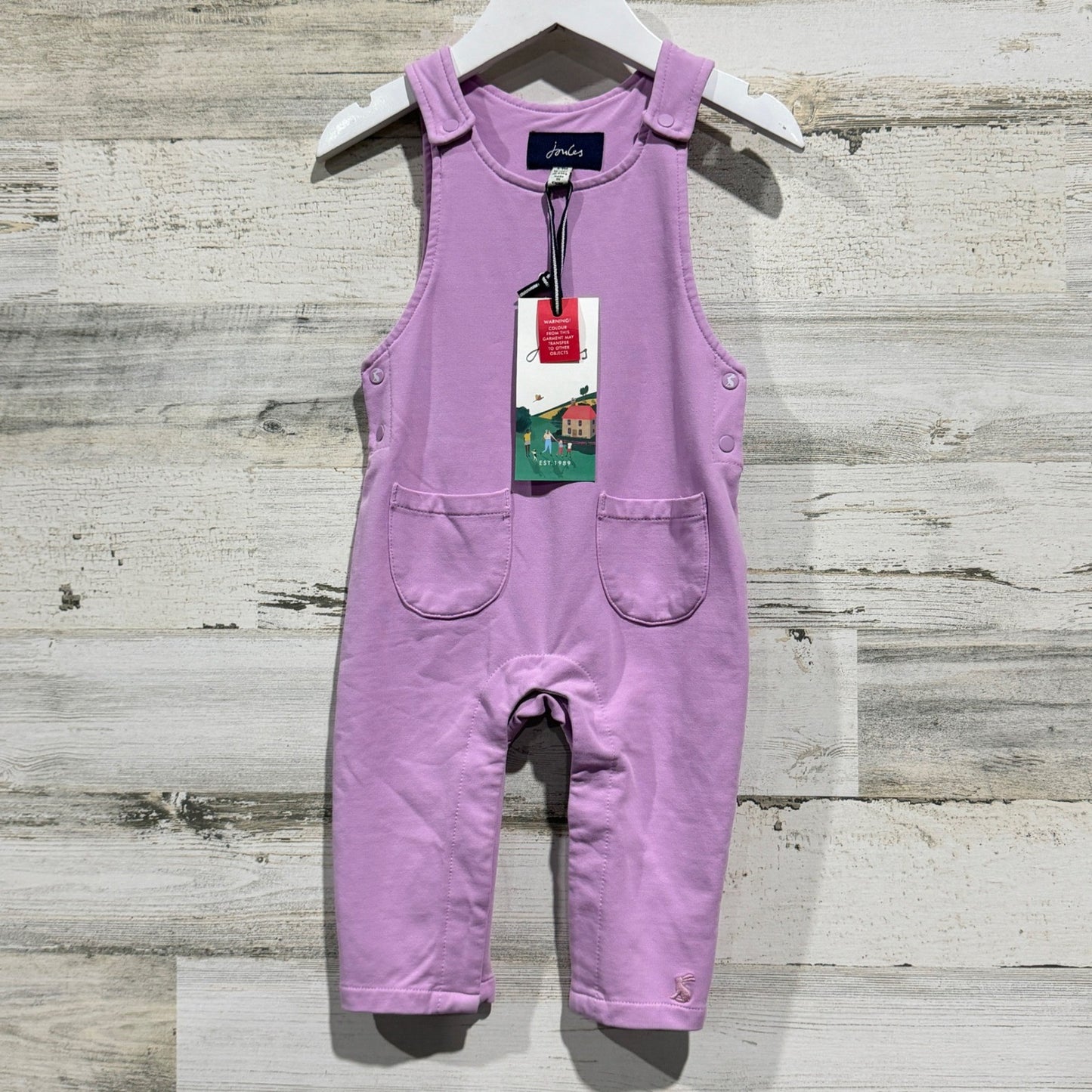 Joules Maybridge Overalls Girls 6-9M Mauve Mist Cotton Knit Romper NWT0