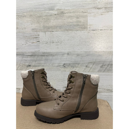 MIA Combat Boots Kids Size 3 Taupe Brown Knit Cuff Side Zip NWT2