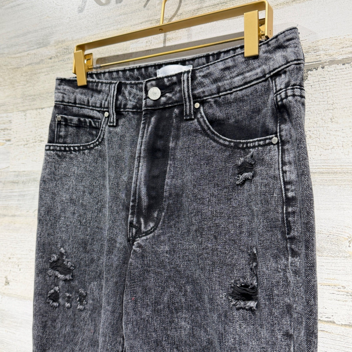 Petra 153 Distressed Mom Jeans Womens Size 5/26 Black Cotton Acid Wash Grunge1