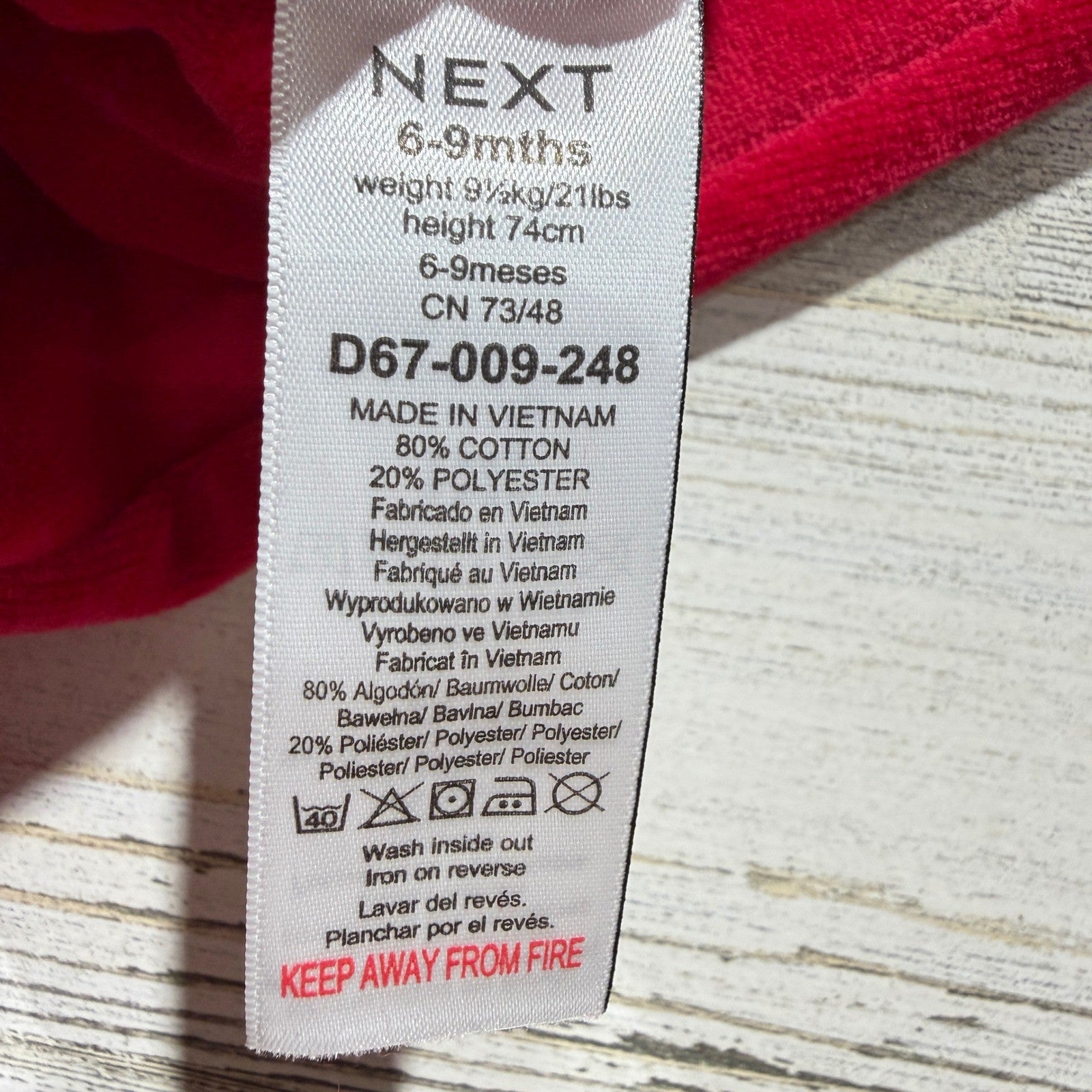 Next Footed Sleepsuit Baby Girls 6-9M Red Smocked Heart Velour Holiday NWT7