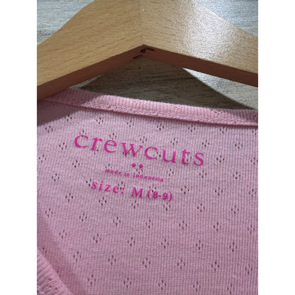 Crewcuts GB Outfit Set Girls 8 Pink Pointelle Top Black Faux Leather Pants EUC2