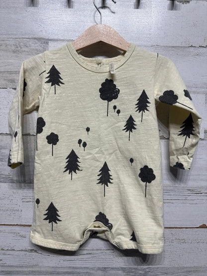 Rylee + Cru Tree Print Romper Boys 12-18M Cream Long Sleeve Forest EUC0