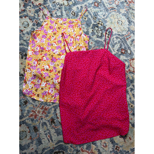 Ann Taylor Cami Bundle Women Medium Pink Yellow Floral Leopard EUC0