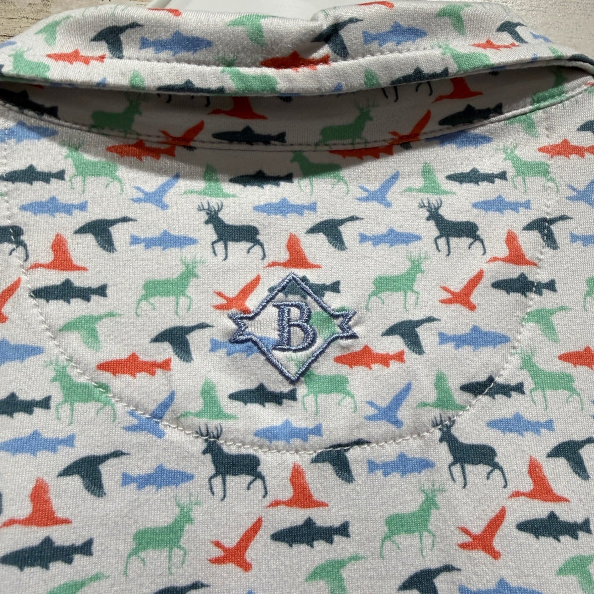 Burlebo Find Your Wild Polo Shirt Boys 5/6 White Wildlife Performance Flawed*5