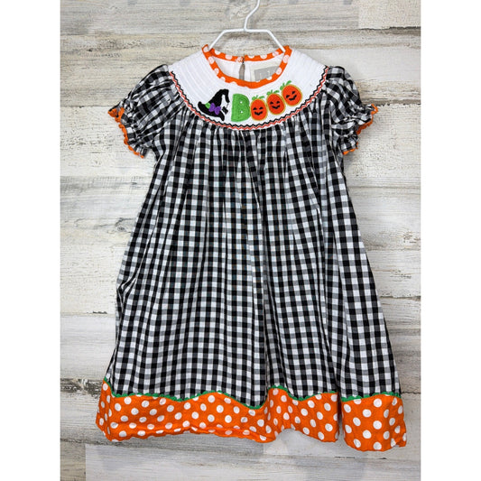 Lil Cactus Smocked Dress Girls 3T Black Halloween Boo Gingham0