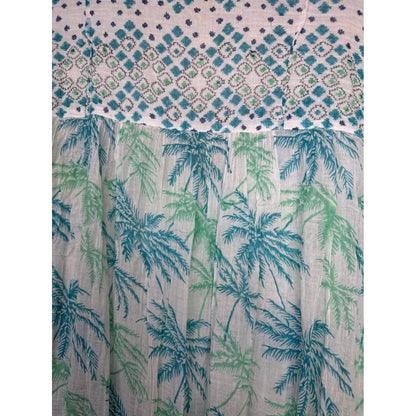 Roller Rabbit Tunic Cover Up Women Large White Blue Palm Tree Boho Fringe EUC4