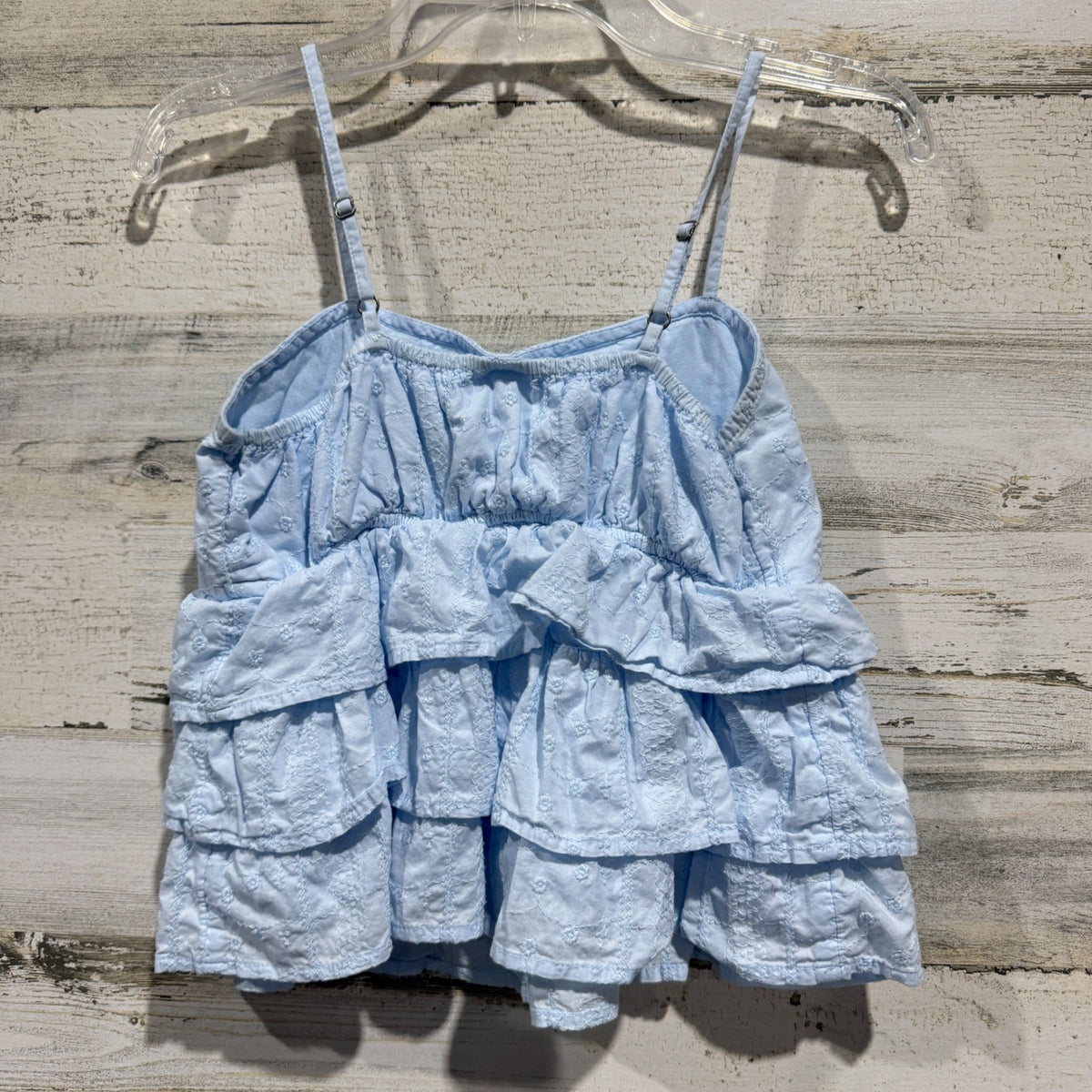 Abercrombie Kids Tiered Eyelet Cami Top Girls 13/14 Light Blue Cotton Boho EUC2
