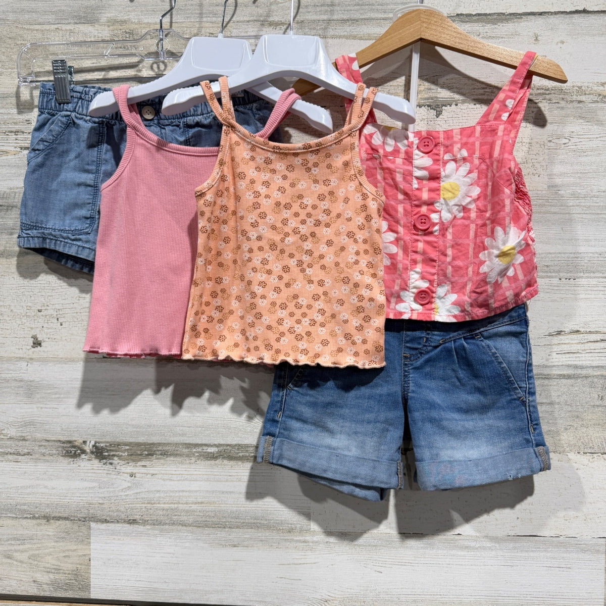 OshKosh Wonder Nation Tops Shorts Bundle Girls 4/5 Pink Floral Denim Flawed*0