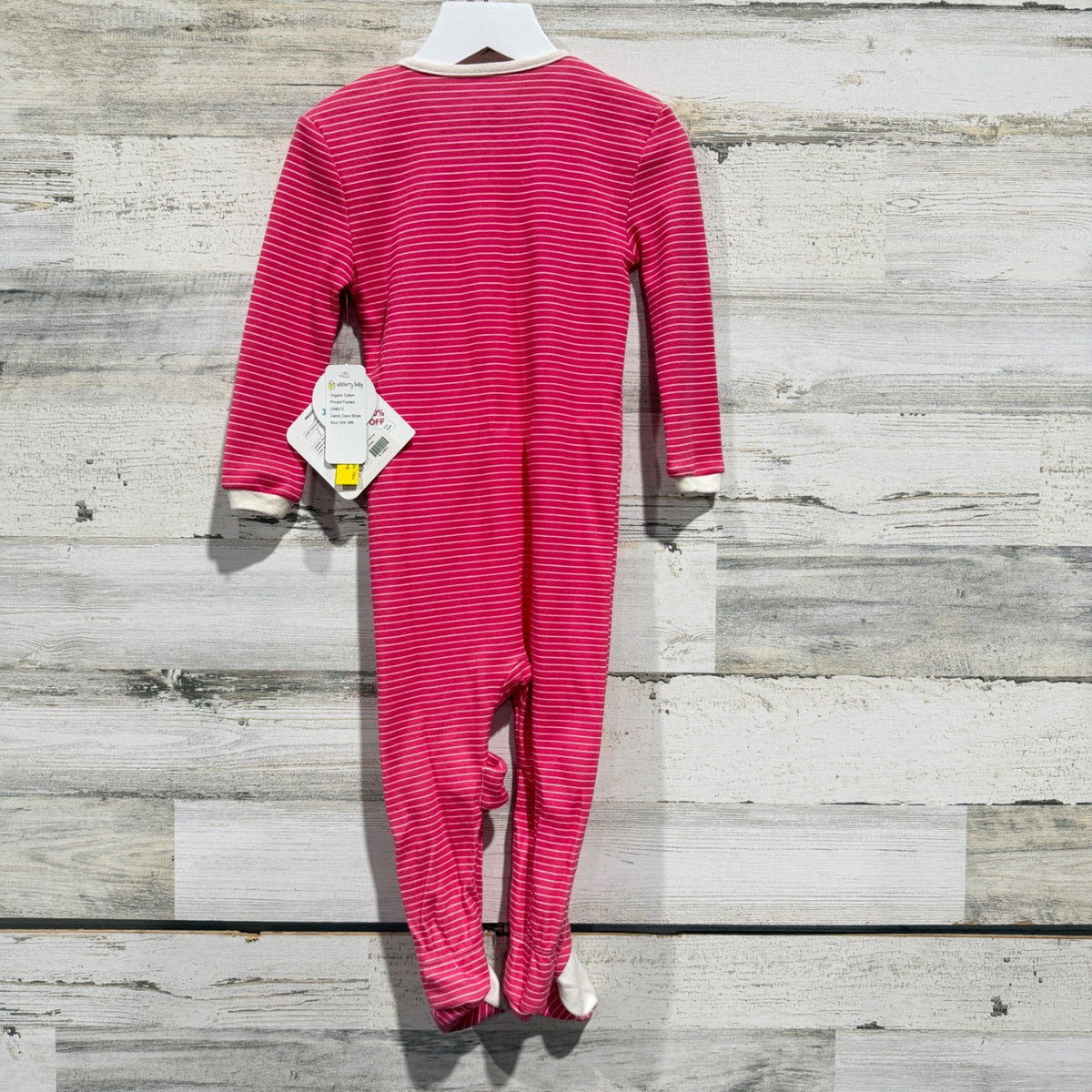 Silkberry Baby Footie Kids 12-18M Pink Candy Cane Stripe Organic Cotton NWT3