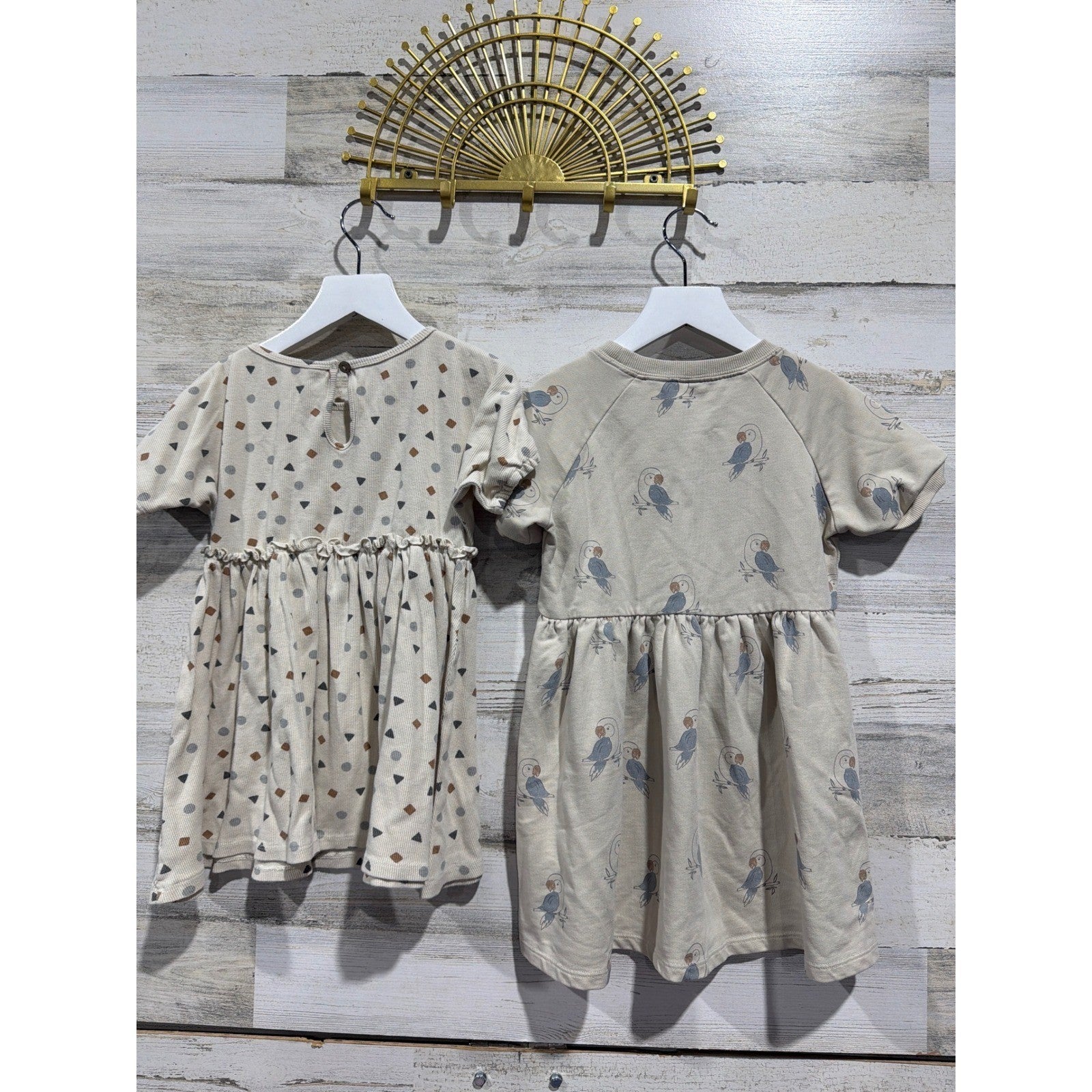 Quincy Mae Rylee + Cru Tunic Dress Bundle Girls 4-5 Neutral Geometric Parrot3