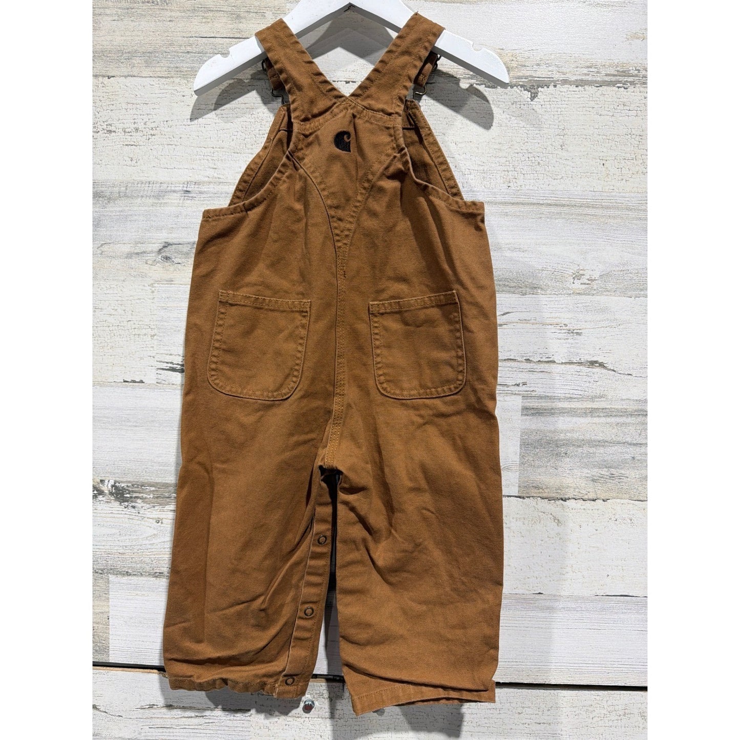 Carhartt Canvas Bib Overalls Boys 18M Brown Double Knee2