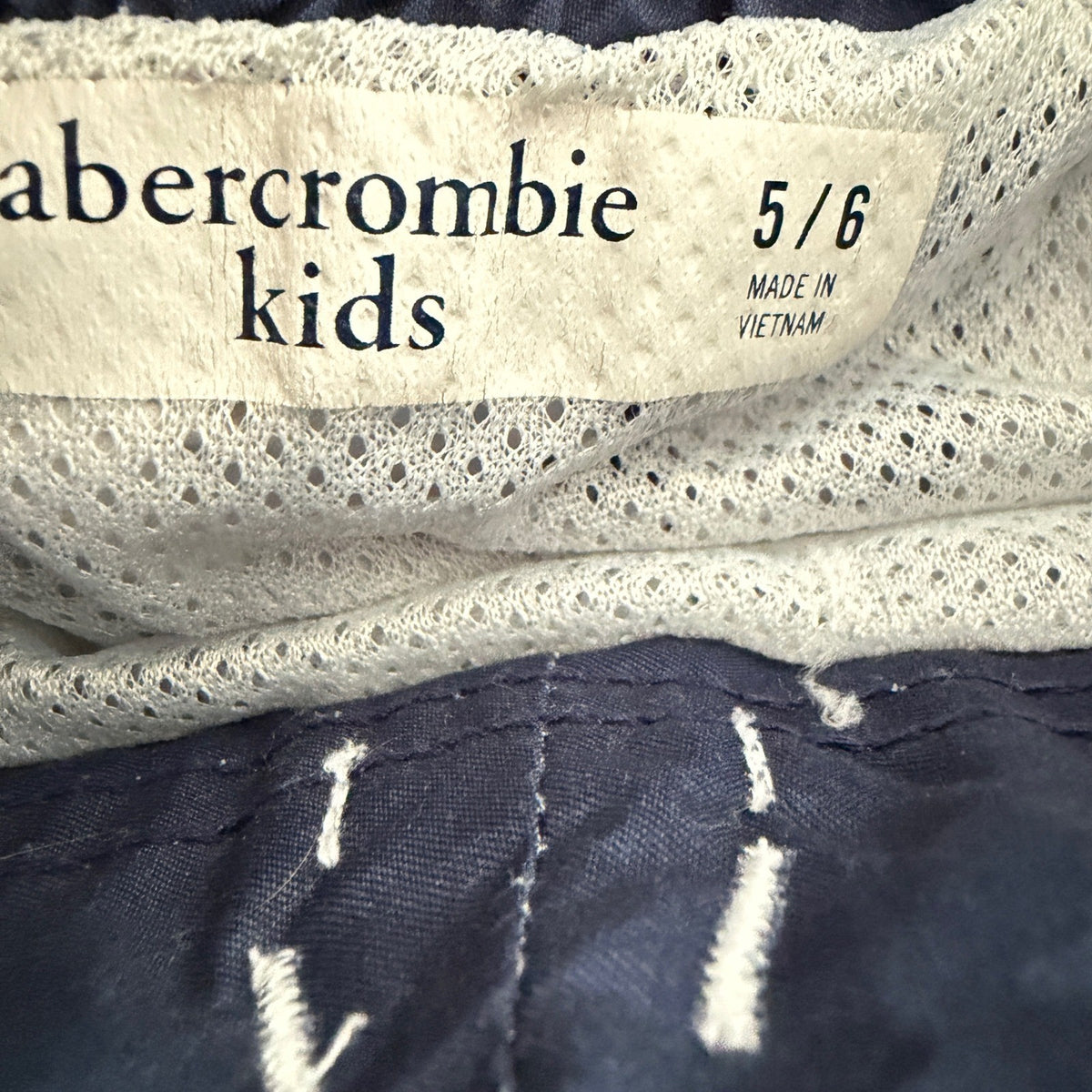 Abercrombie Swim Trunks Boys 5/6 Navy Striped Neon Surf Coastal EUC2