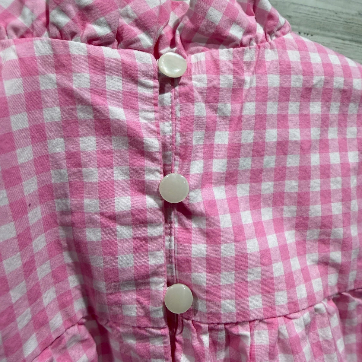 Janie and Jack Gingham Ruffle Blouse Girls 6 Pink 100% Cotton Preppy Flawed*5