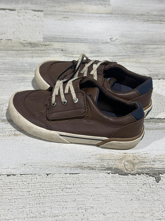 Sperry Boat Shoes Boys 11 Brown Faux Leather Caspian Hook Loop0