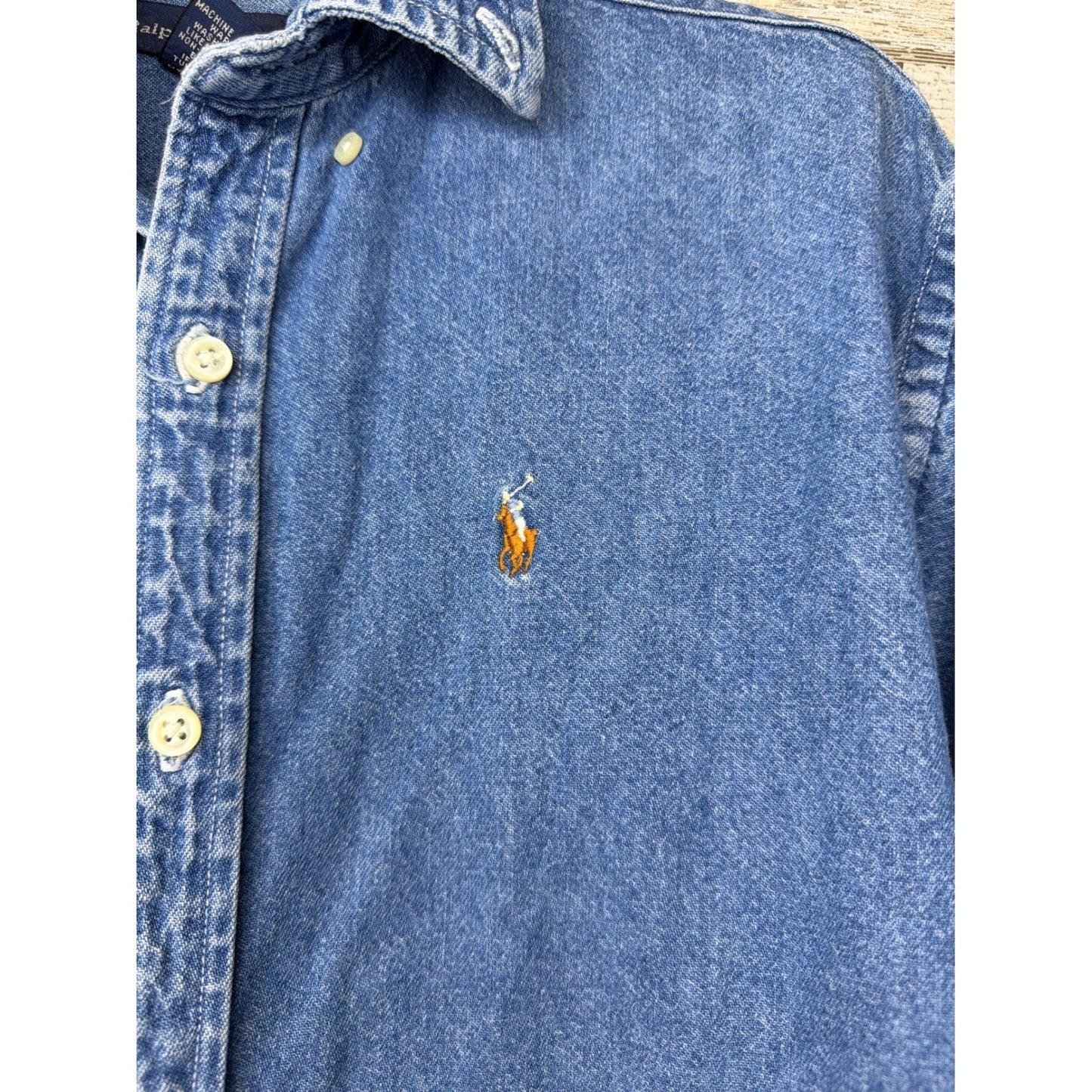 Ralph Lauren Denim Shirt Women Medium Blue Button Down Western Classic EUC1