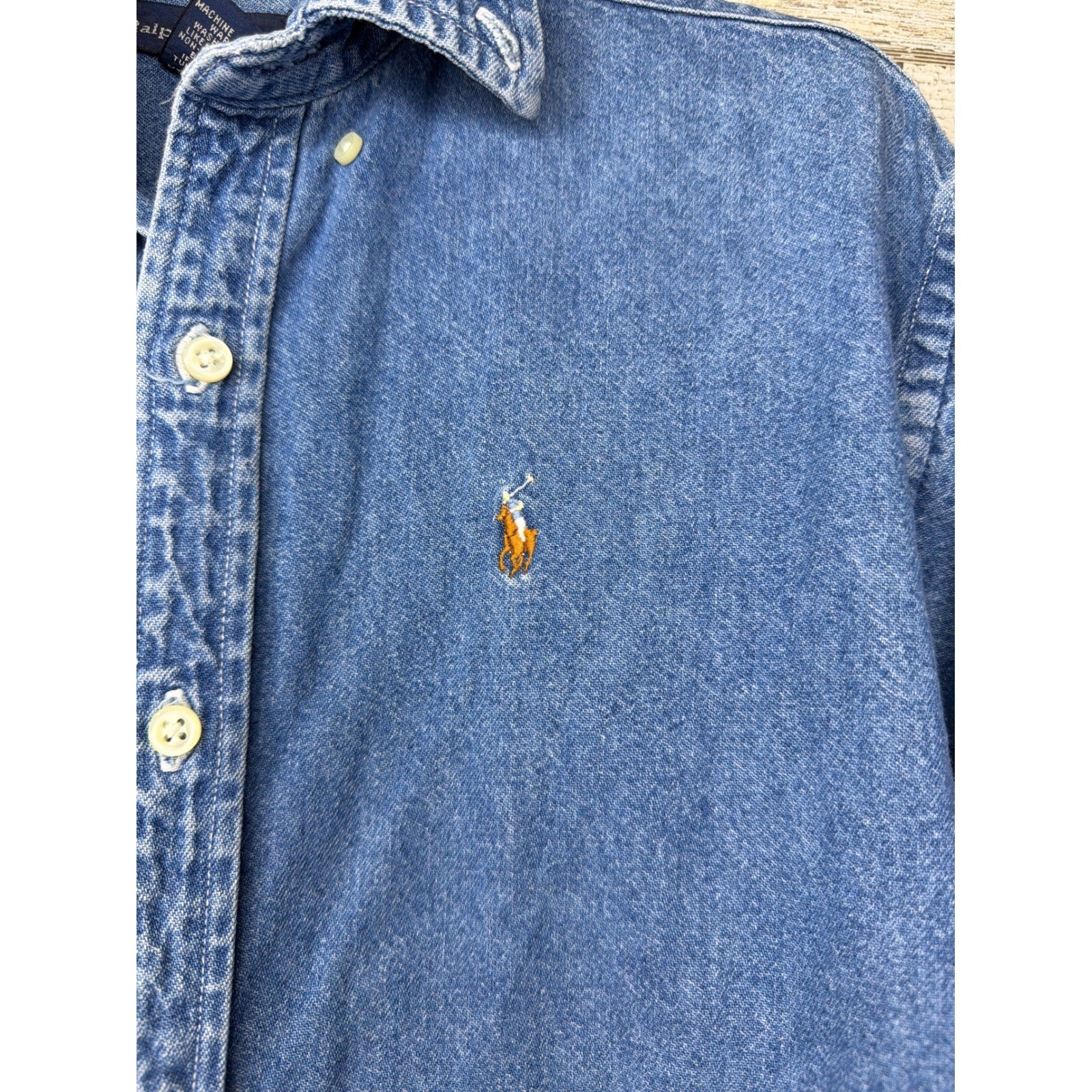Ralph Lauren Denim Shirt Women Medium Blue Button Down Western Classic EUC1