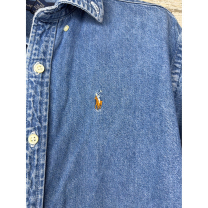 Ralph Lauren Denim Shirt Women Medium Blue Button Down Western Classic EUC1
