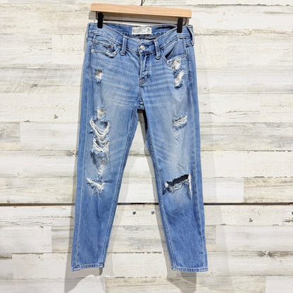 Abercrombie & Fitch Boyfriend Straight Jean Women 0R Blue Denim Distressed0