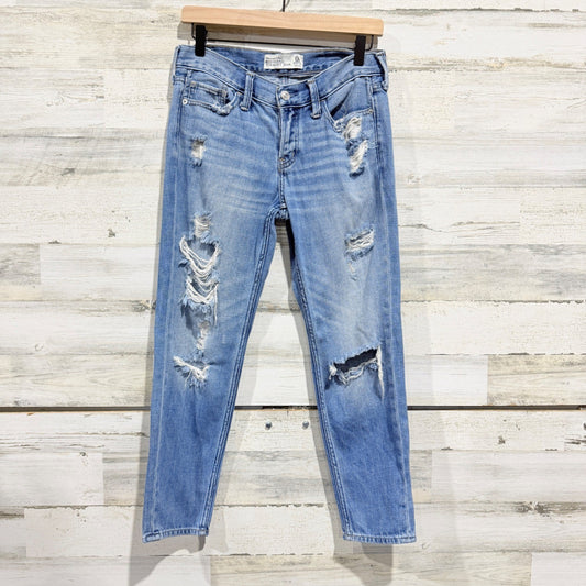 Abercrombie & Fitch Boyfriend Straight Jean Women 0R Blue Denim Distressed0