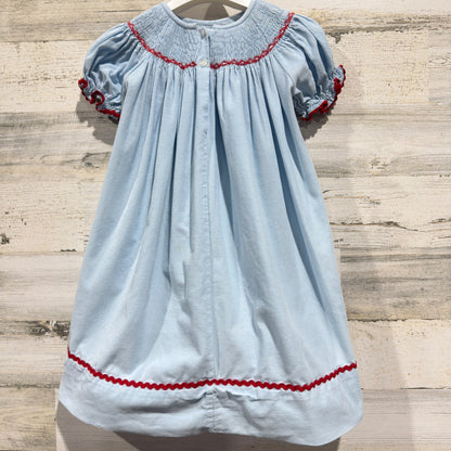 Smocktions Smocked Dress 2T Blue Corduroy Snowman Christmas Holiday *Flawed8