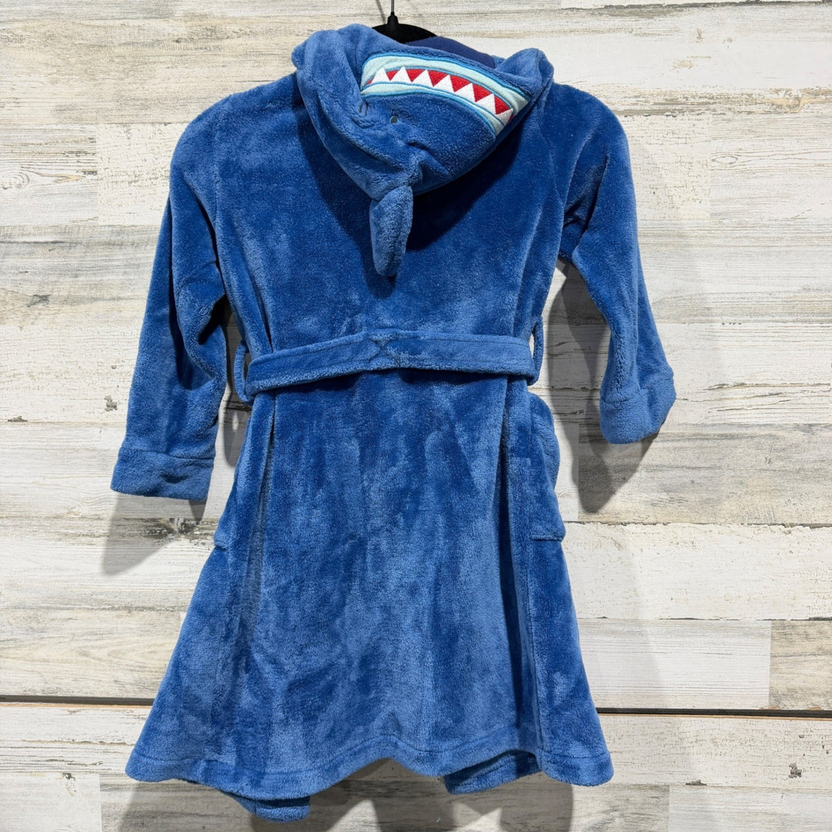 L.L. Bean Shark Hooded Fleece Robe Kids 5-6 Blue Polyester Animal Flawed*6