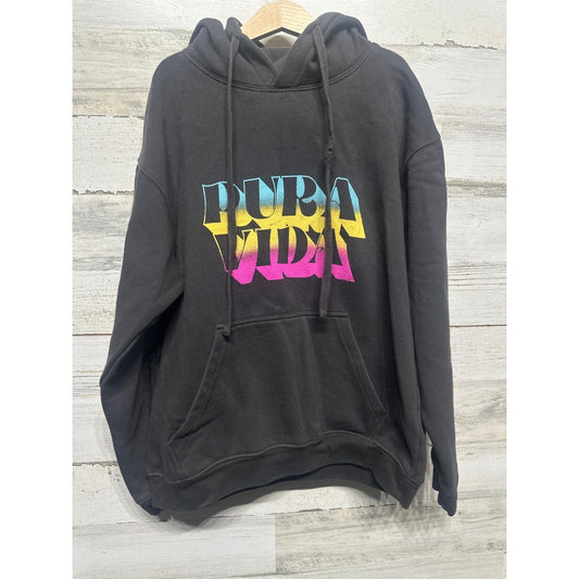 Pura Vida Hoodie Women XS Black Neon Graphic Logo Coastal Surf GUC0