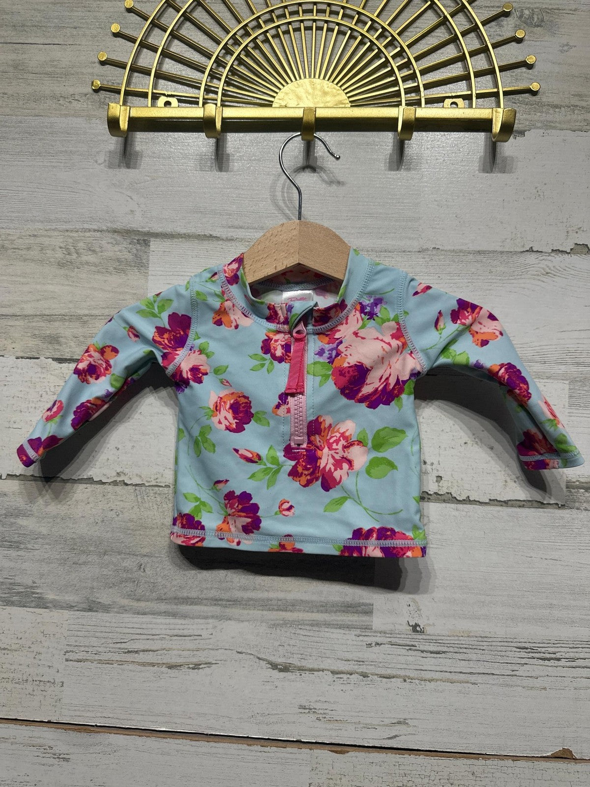 Ruffle Butts Rash Guard Girls 3-6m Floral Long Sleeve Zip Swim Top EUC0
